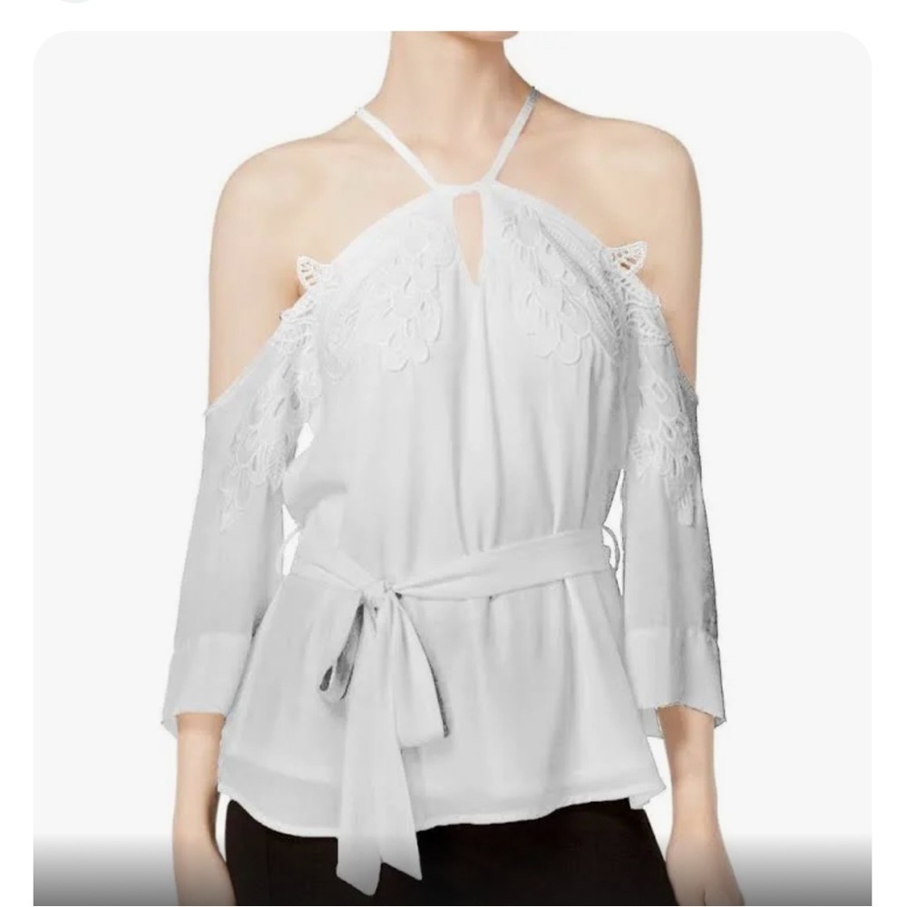 Bar III Women's Munich Lace Shoulder Blouse Size Medium
